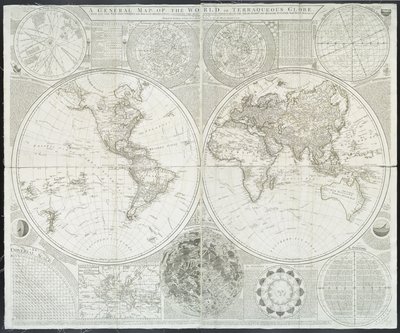 Carte générale du monde ou globe terrestre par Samuel Dunn, 1787 - English School